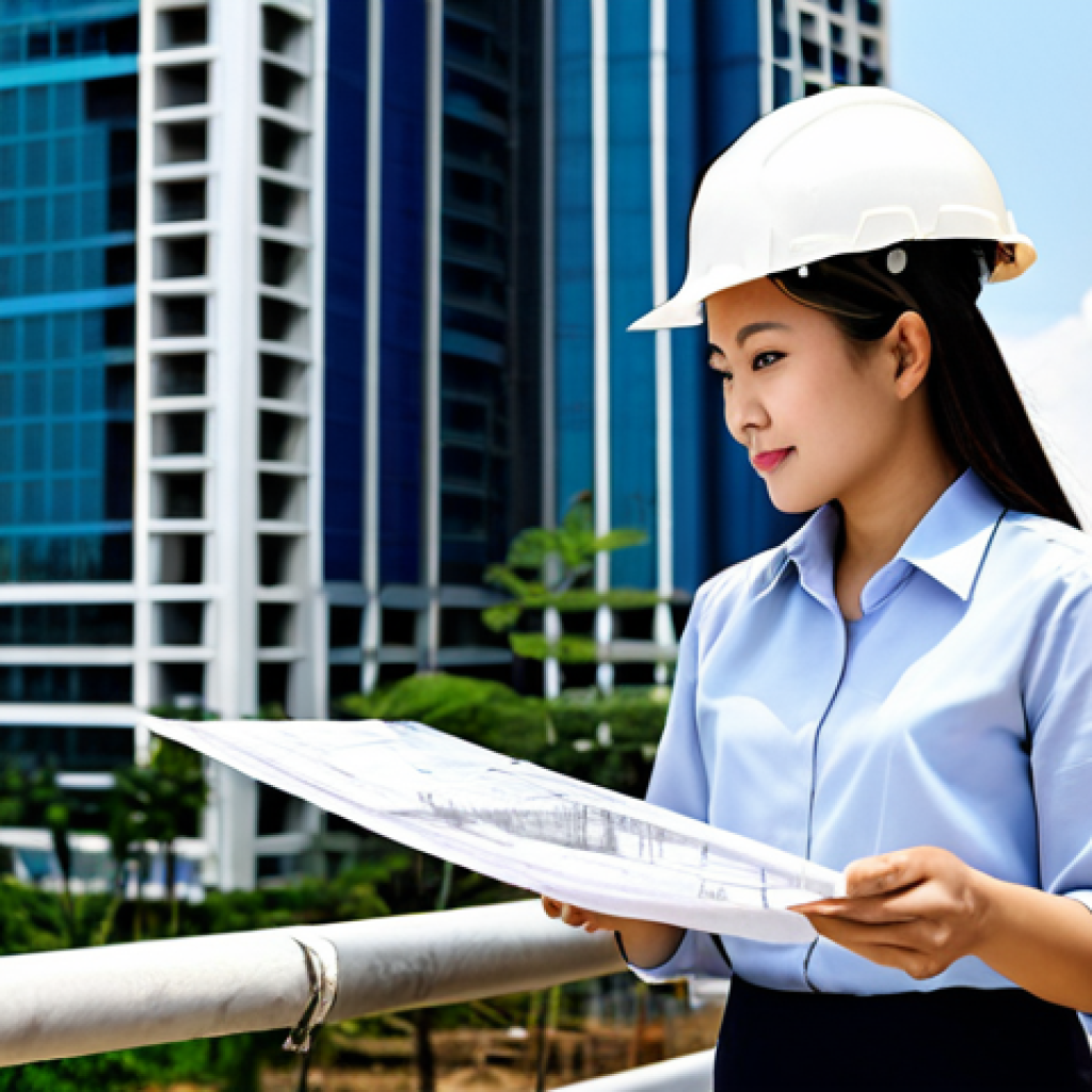 Professional Thai Architect**
"A professional female architect in a modern, fully clothed business outfit, reviewing blueprints on a construction site in Bangkok, Thailand. Background shows a modern high-rise building under construction. Perfect anatomy, correct proportions, natural pose, well-formed hands, proper finger count, professional photography, high quality, safe for work, appropriate content, fully clothed, modest, family-friendly."
**