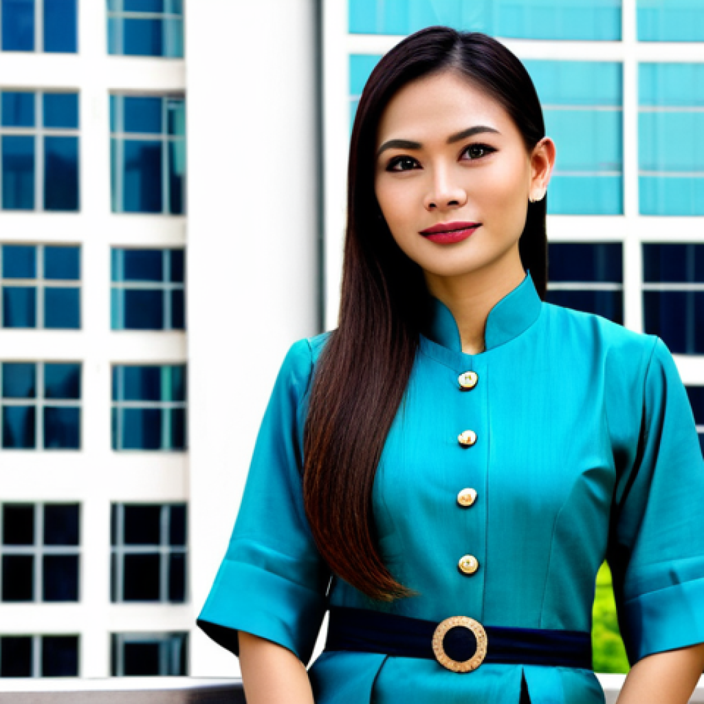 지식생태계의 관찰 및 분석 도구 - **
"A professional Thai businesswoman in a modest, traditional Thai silk dress, standing in front o...