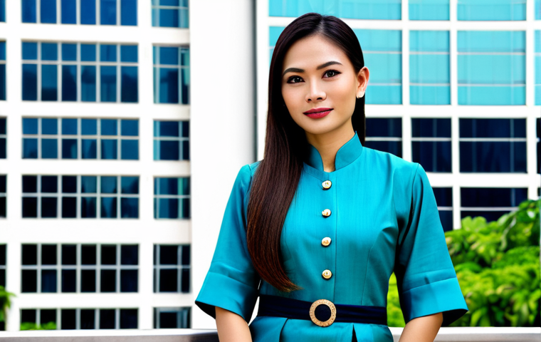 지식생태계의 관찰 및 분석 도구 - **
"A professional Thai businesswoman in a modest, traditional Thai silk dress, standing in front o...