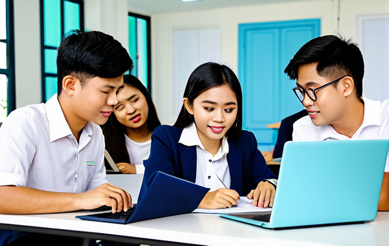 지식생태계 조성을 위한 피드백 시스템 - **
"A group of Thai students collaborating on a project in a bright, modern co-working space in Ban...