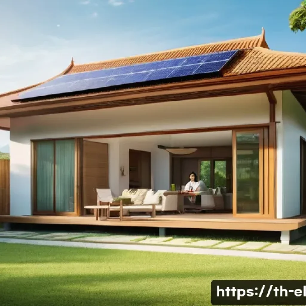 지식생태계에서의 연구개발 동향 - **A modern Thai family enjoying a sustainable home.**
A bright, sunny image depicting a contempo...