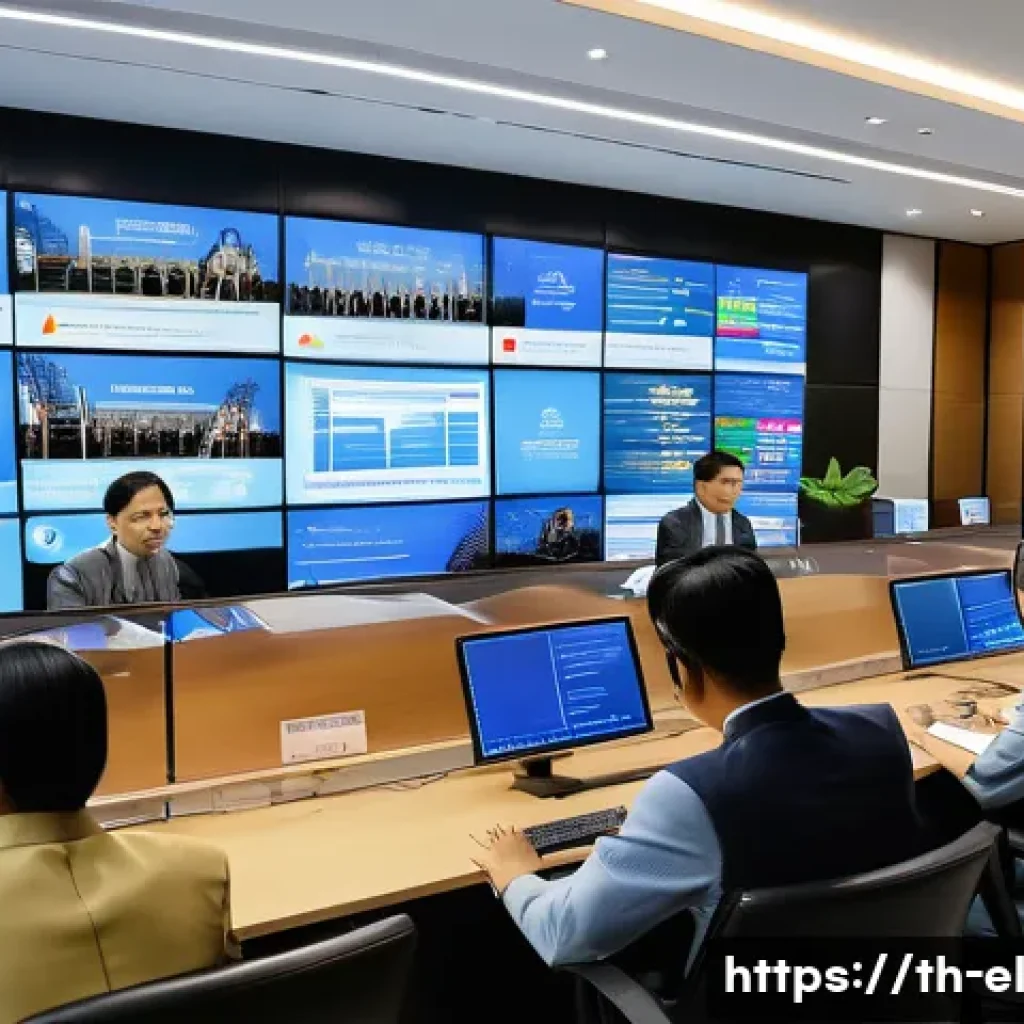 지식생태계 조성의 법적 고려사항 - A modern Thai government office interior with officials and legal experts collaborating on digital d...