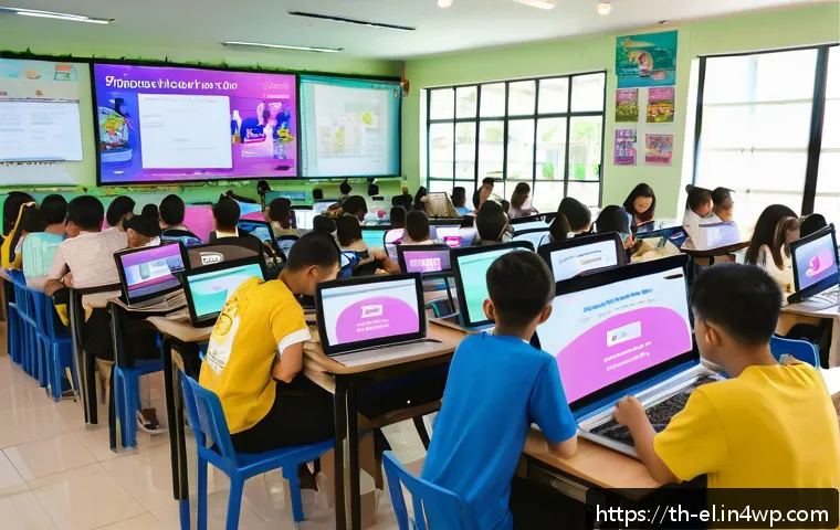지식생태계의 생태적 측면 - A vibrant digital classroom scene in Thailand showing diverse Thai adults and teenagers attentively ...